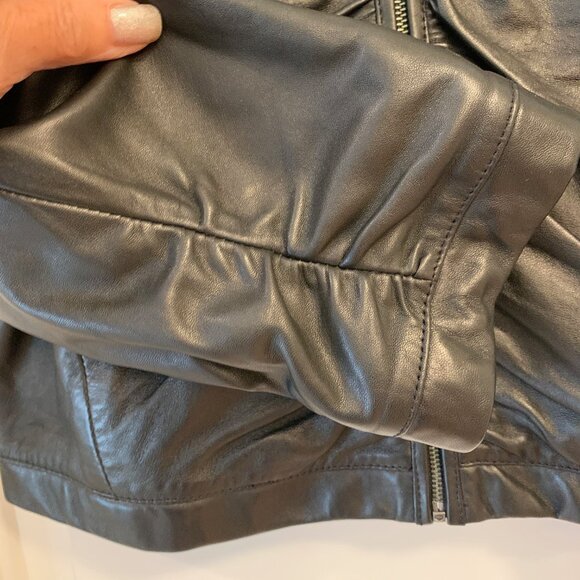 EUC CACHE 3/4 SLEEVE RUSCHED CROPPED LEATHER JACKET - Picture 3 of 8